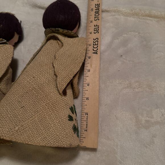 Lot of 3 Vintage 1960's Burlap Cardboard Angels Christmas Taiwan Folk Art Cute - Picture 5 of 6